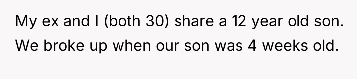 My ex and I (both 30) share a 12 year...