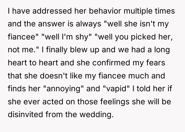 I have addressed her behavior multiple times and the answer...