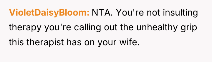 VioletDaisyBloom NTA. You're not insulting therapy you're calling out the...