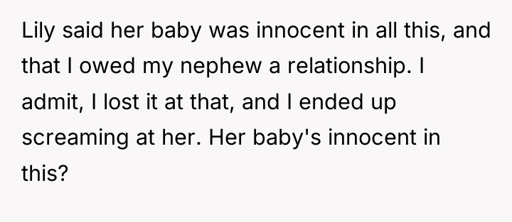 Lily said her baby was innocent in all this, and...