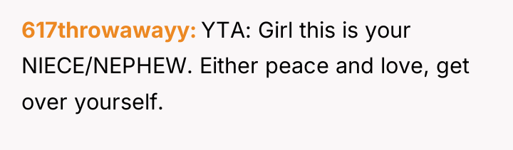 617throwawayy YTA: Girl this is your NIECE/NEPHEW. Either peace and...
