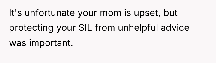 It's unfortunate your mom is upset, but protecting your SIL...