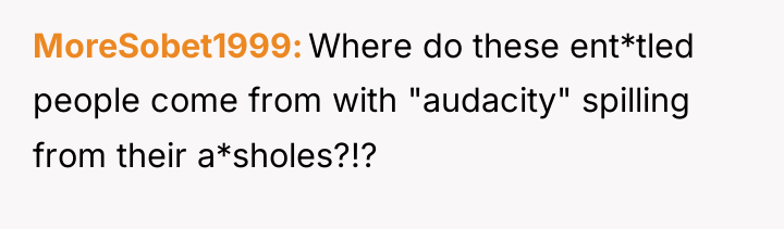 MoreSobet1999 Where do these ent*tled people come from with "audacity"...