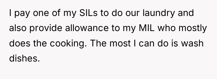 I pay one of my SILs to do our laundry...