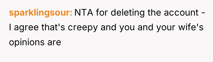 sparklingsour NTA for deleting the account - I agree that's...