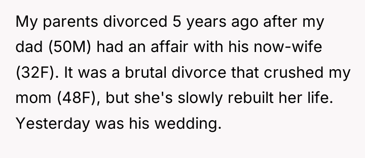 My parents divorced 5 years ago after my dad (50M)...