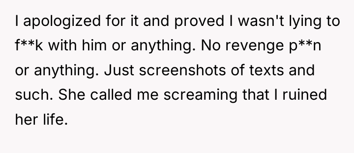 I apologized for it and proved I wasn't lying to...