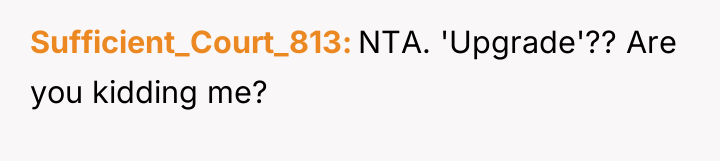 Sufficient_Court_813 NTA. 'Upgrade'?? Are you kidding me?