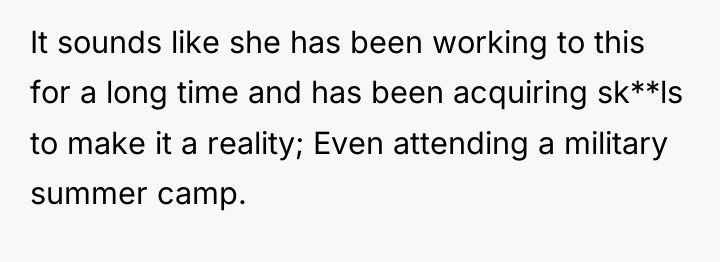 It sounds like she has been working to this for...