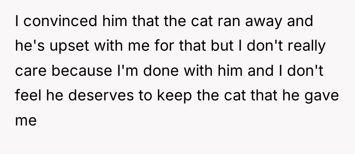 I convinced him that the cat ran away and he's...