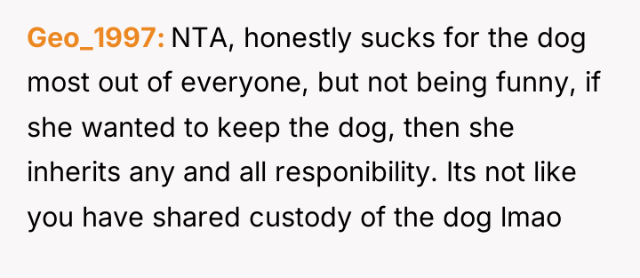 Geo_1997 NTA, honestly sucks for the dog most out of...