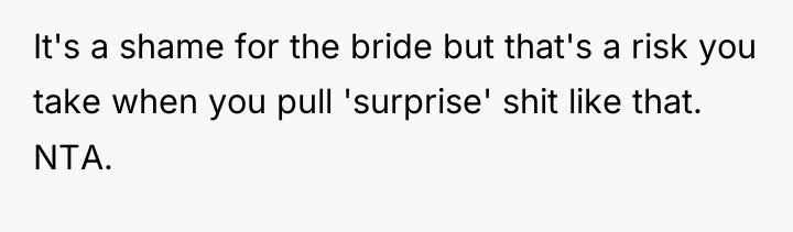 It's a shame for the bride but that's a risk...