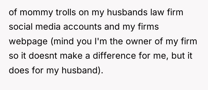 of mommy trolls on my husbands law firm social media...