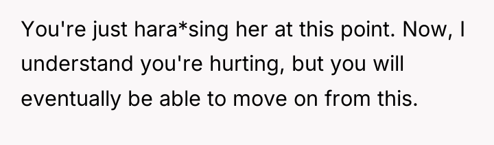 You're just hara*sing her at this point. Now, I understand...