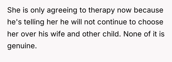 She is only agreeing to therapy now because he's telling...