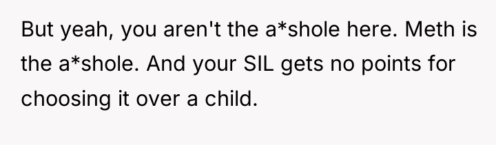 But yeah, you aren't the a*shole here. Meth is the...