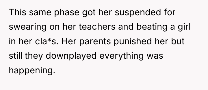 This same phase got her suspended for swearing on her...