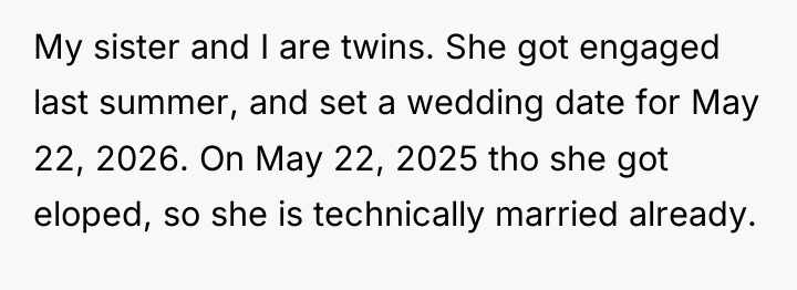 My sister and I are twins. She got engaged last...