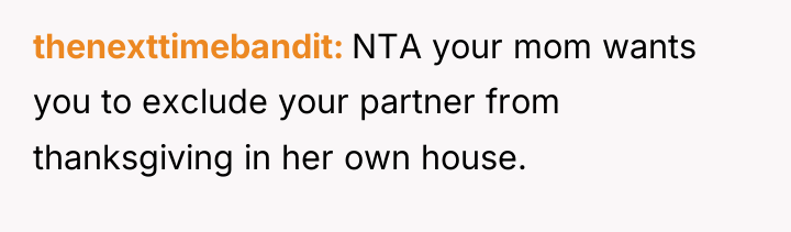 thenexttimebandit NTA your mom wants you to exclude your partner...