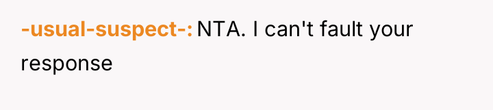 -usual-suspect- NTA. I can't fault your response