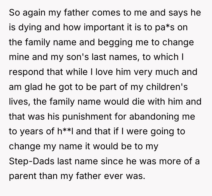 So again my father comes to me and says he...