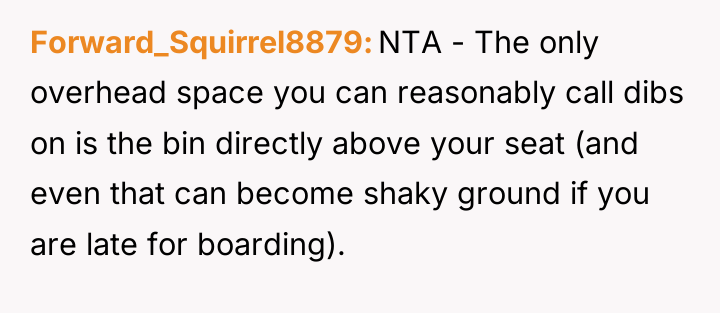 Forward_Squirrel8879 NTA - The only overhead space you can reasonably...
