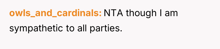 owls_and_cardinals NTA though I am sympathetic to all parties.