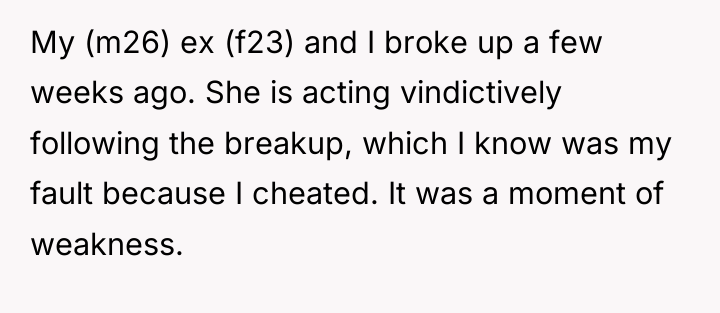 My (m26) ex (f23) and I broke up a few...