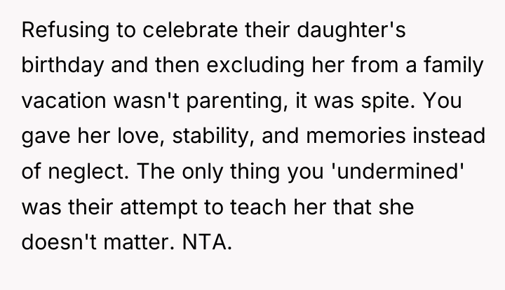 Refusing to celebrate their daughter's birthday and then excluding her...