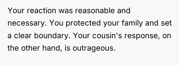 Your reaction was reasonable and necessary. You protected your family...