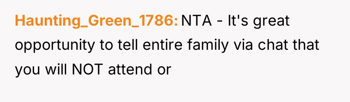 Haunting_Green_1786 NTA - It's great opportunity to tell entire family...