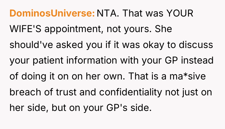 DominosUniverse NTA. That was YOUR WIFE'S appointment, not yours. She...