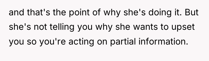 and that's the point of why she's doing it. But...