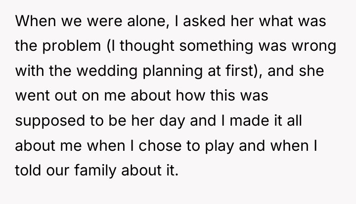 When we were alone, I asked her what was the...