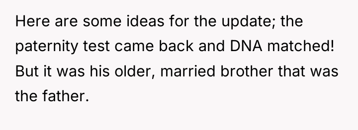Here are some ideas for the update; the paternity test...
