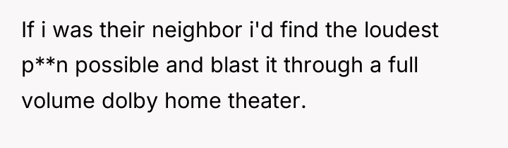If i was their neighbor i'd find the loudest p**n...