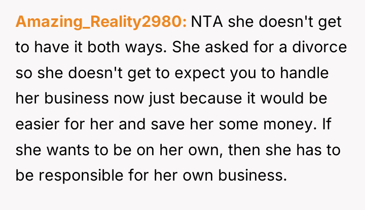 Amazing_Reality2980 NTA she doesn't get to have it both ways....