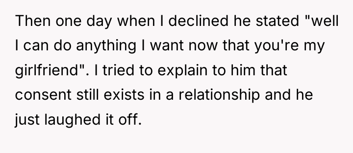 Then one day when I declined he stated "well I...