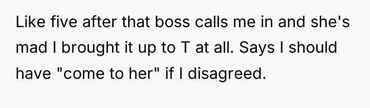 Like five after that boss calls me in and she's...