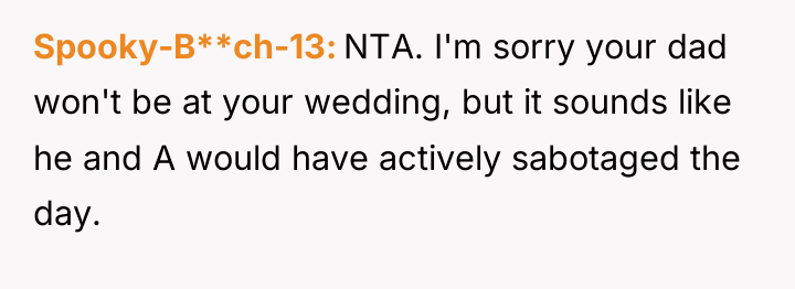 Spooky-B**ch-13 NTA. I'm sorry your dad won't be at your...