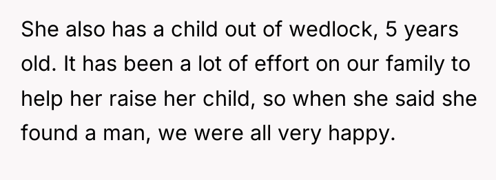 She also has a child out of wedlock, 5 years...