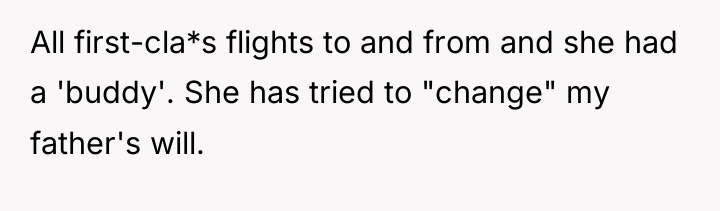 All first-cla*s flights to and from and she had a...