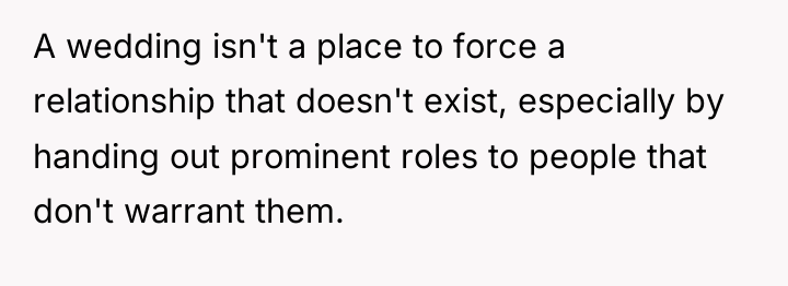A wedding isn't a place to force a relationship that...