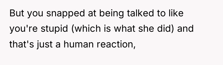 But you snapped at being talked to like you're stupid...