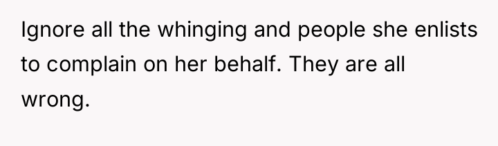 Ignore all the whinging and people she enlists to complain...