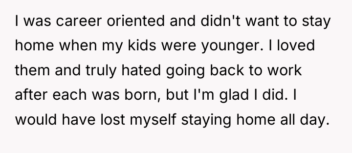 I was career oriented and didn't want to stay home...