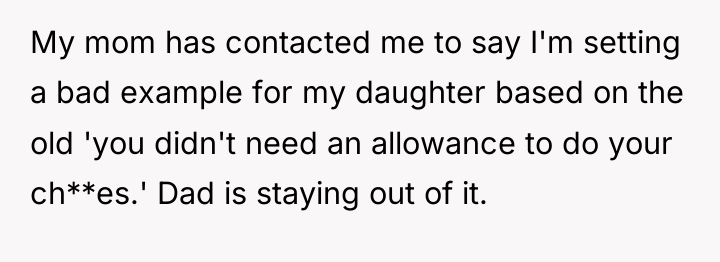 My mom has contacted me to say I'm setting a...