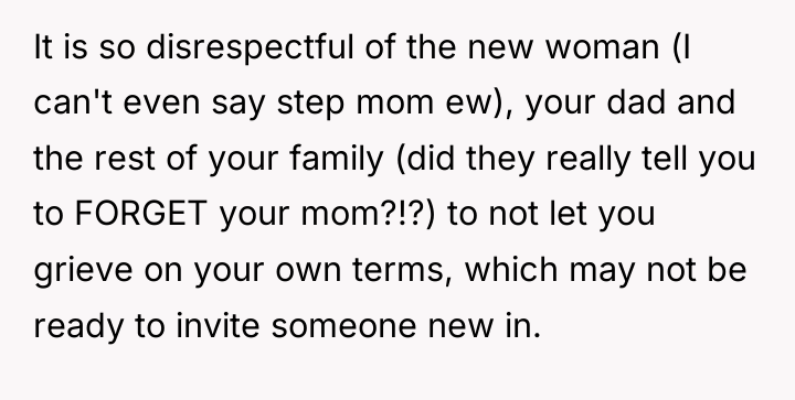 It is so disrespectful of the new woman (I can't...