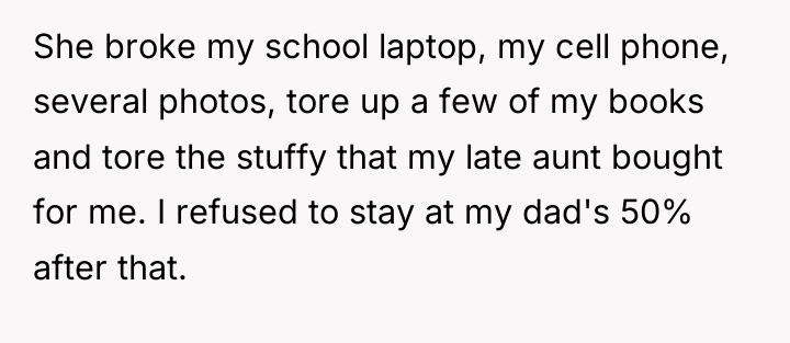 She broke my school laptop, my cell phone, several photos,...