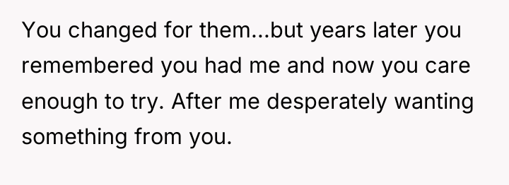 You changed for them...but years later you remembered you had...